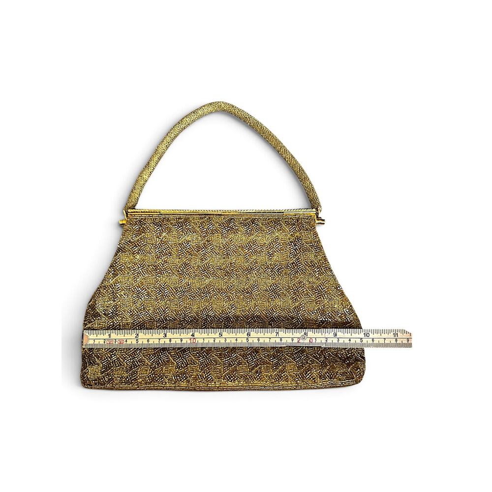 Vintage 1950s 60s Gold Hand Beaded Evening Bag Hong Kong Cocktail Purse - Picture 9 of 12